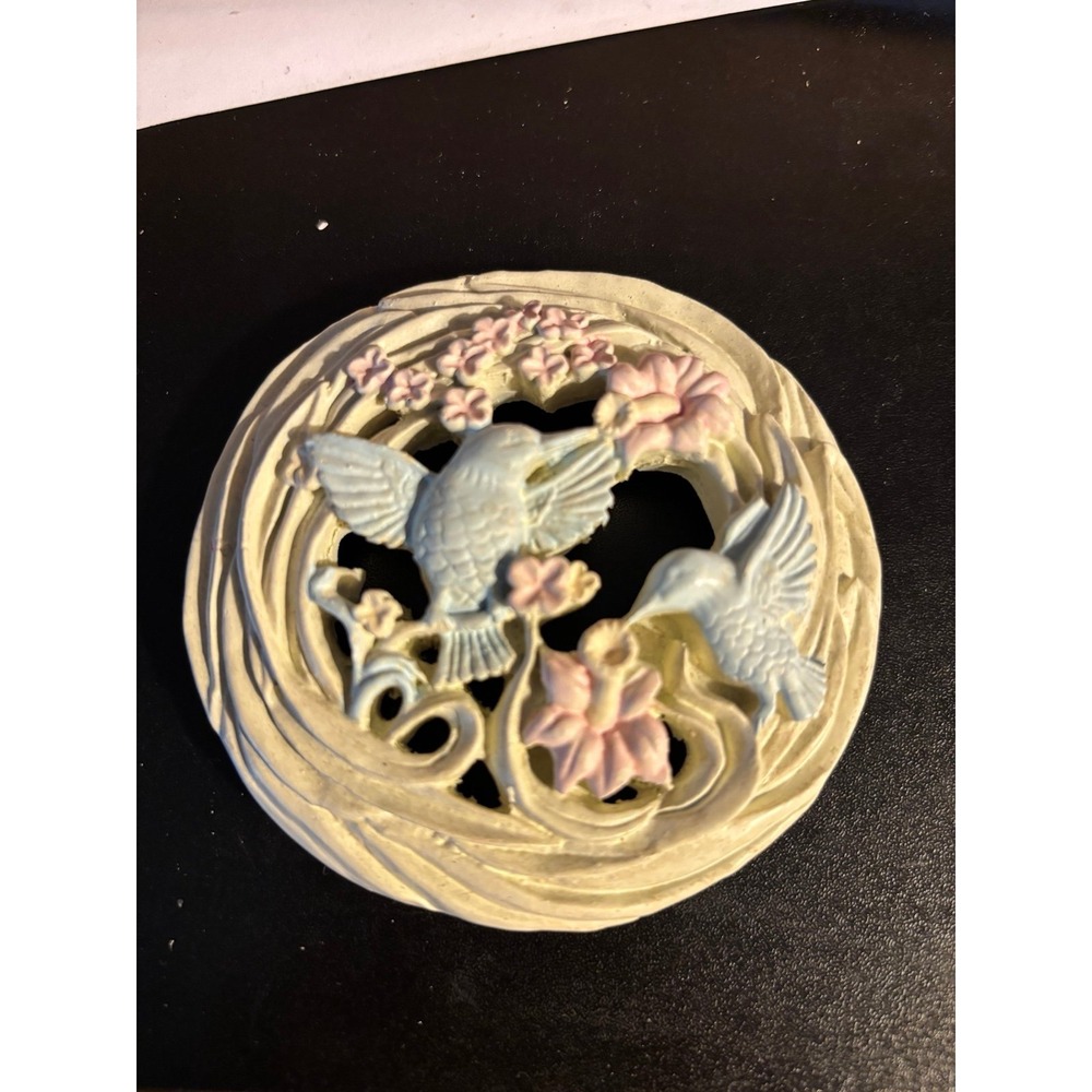 VINTAGE 1989 RAWCLIFFE PEWTER HUMMINGBIRD THEME CANDLE / JAR TOPPER